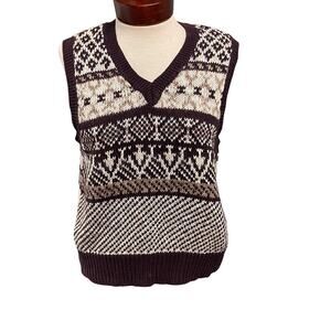 Vtg Red Camel Sweater Vest Size Medium Cottage Fair Isle Knit Nordic Cottagecore